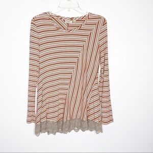 Logo Lori Goldstein Striped Lace Trim Tunic Sz S
